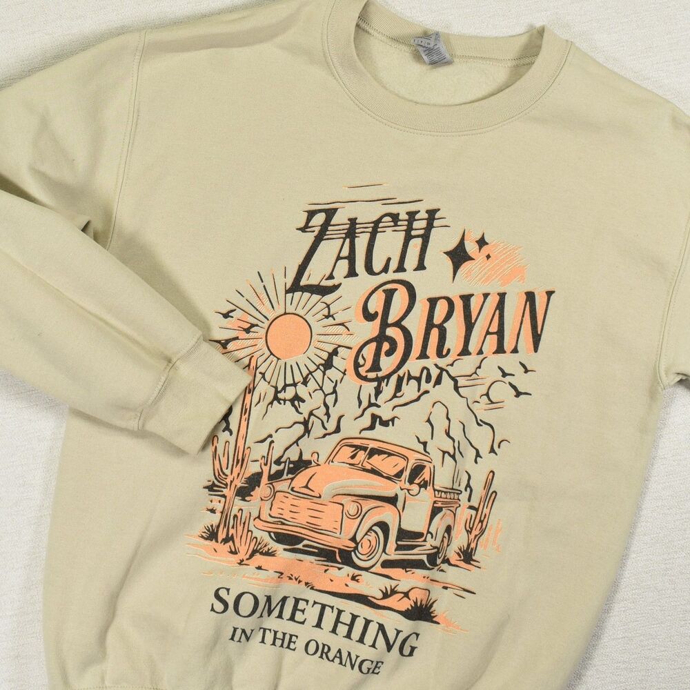 Zach Bryan Crewneck Sweatshirt Small Gildan Something In The Orange Graphic Sand
